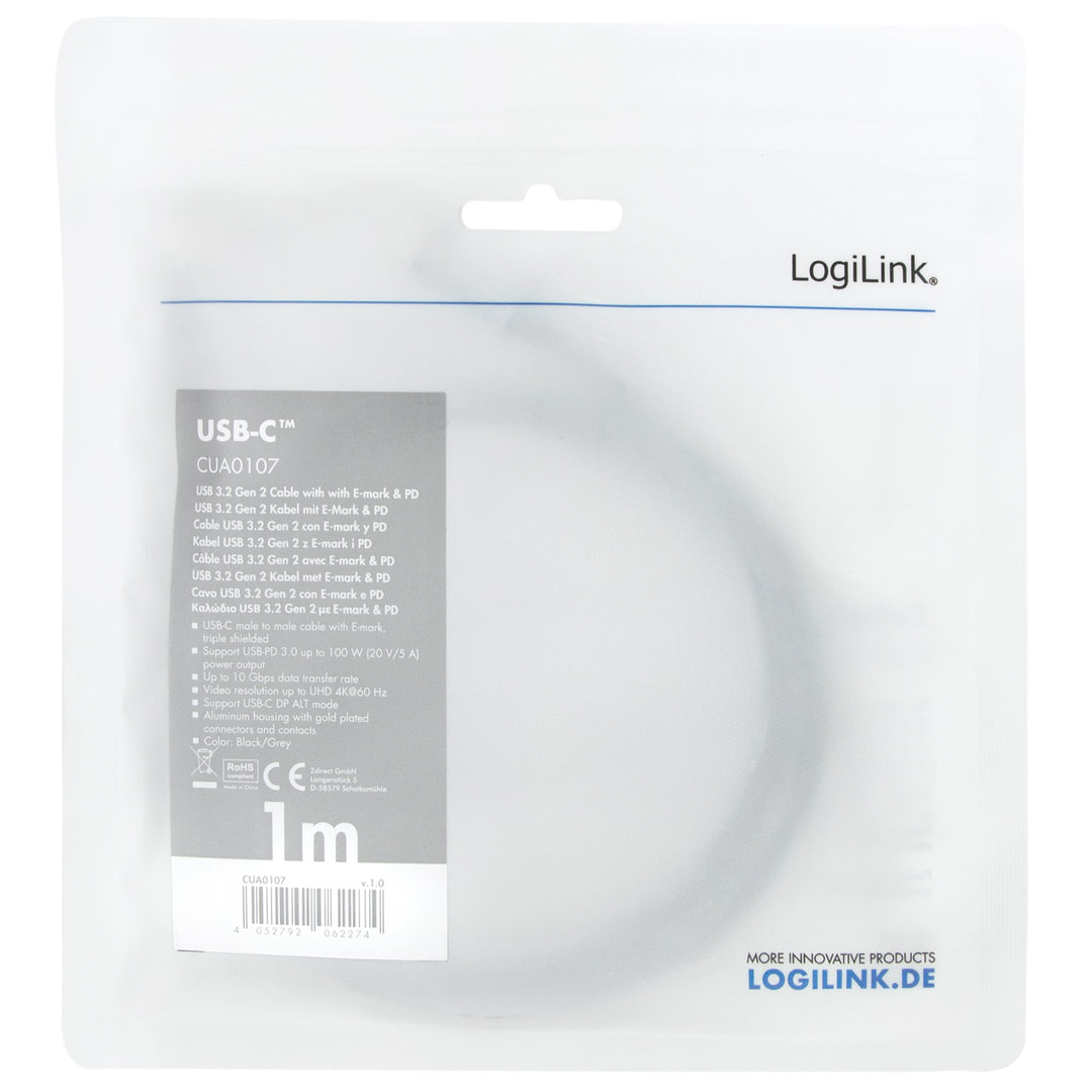 USB-C-kabel USB 3.2 Gen2 PD 3.0 100W 10Gbps 4K/60Hz Alu 1m