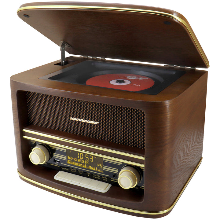 Musik-anläggning CD Radio Bluetooth Retro-design NR961 Trä