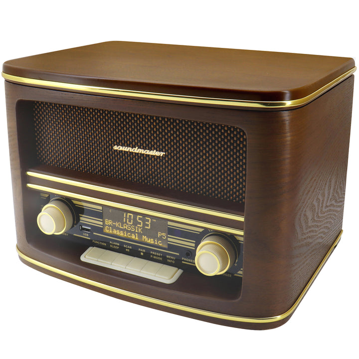Musik-anläggning CD Radio Bluetooth Retro-design NR961 Trä