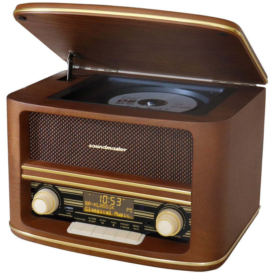 Musik-anläggning CD Radio Bluetooth Retro-design NR961 Trä