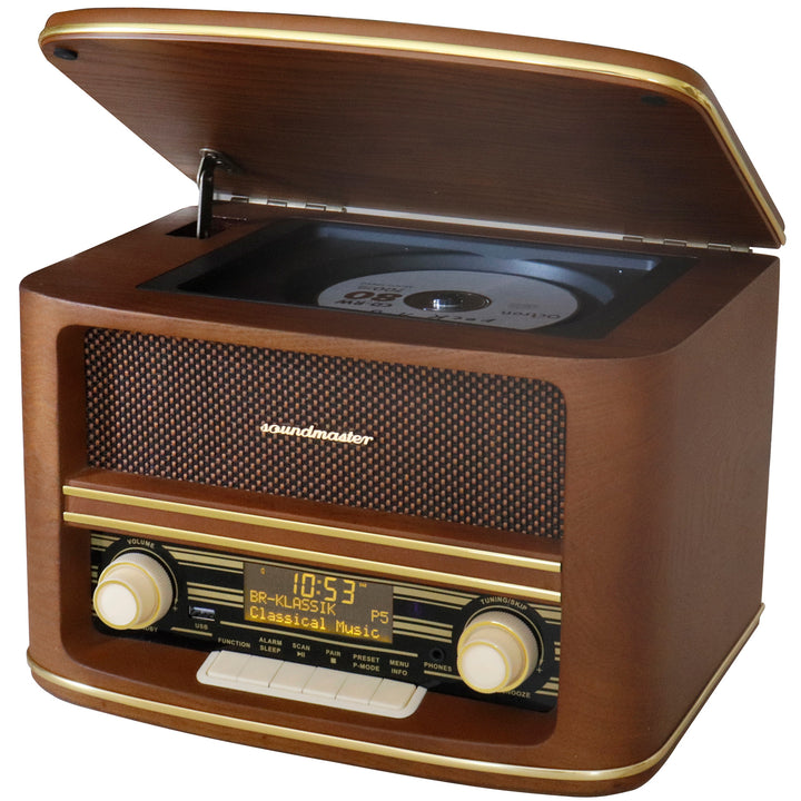 Musik-anläggning CD Radio Bluetooth Retro-design NR961 Trä