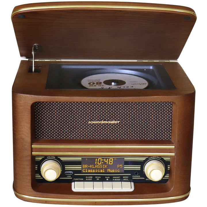 Musik-anläggning CD Radio Bluetooth Retro-design NR961 Trä