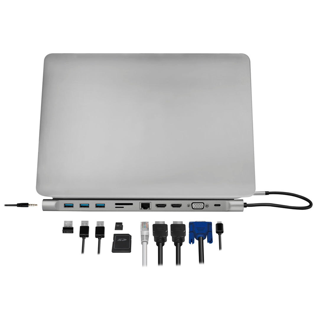 USB-C-docka 11-i-1 HDMI/VGA/RJ45/USB-C 100W