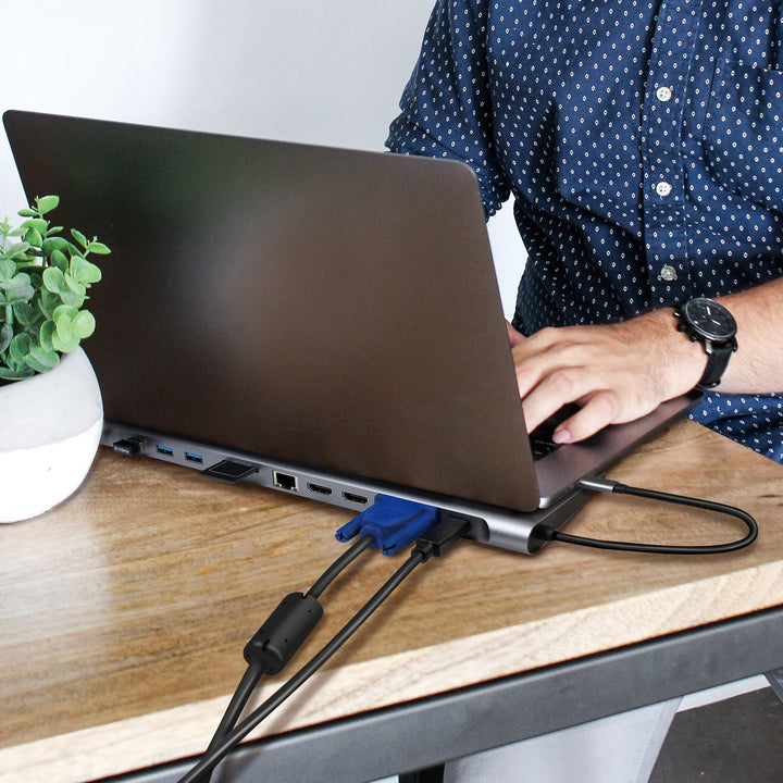 USB-C-docka 11-i-1 HDMI/VGA/RJ45/USB-C 100W