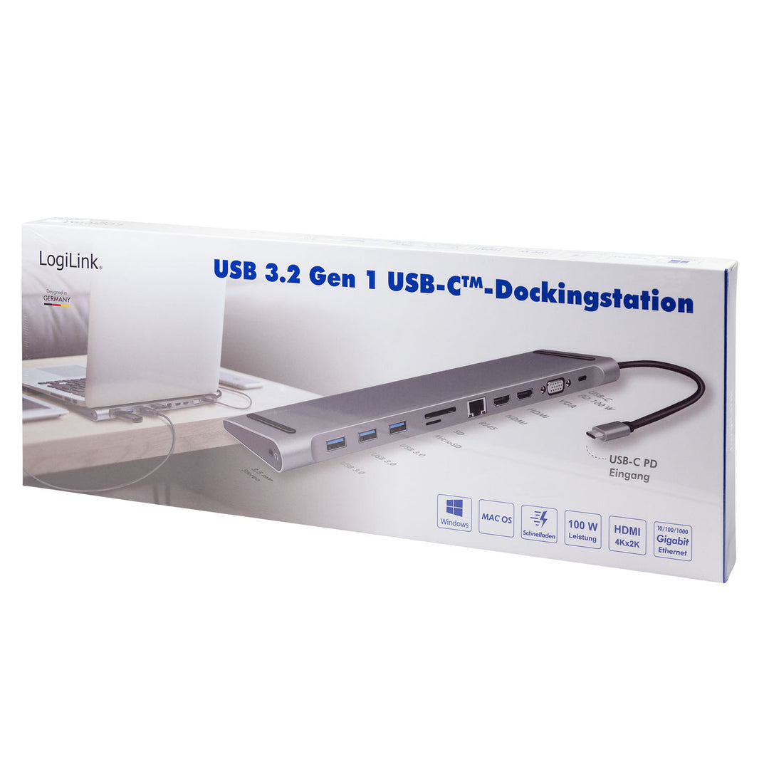 USB-C-docka 11-i-1 HDMI/VGA/RJ45/USB-C 100W