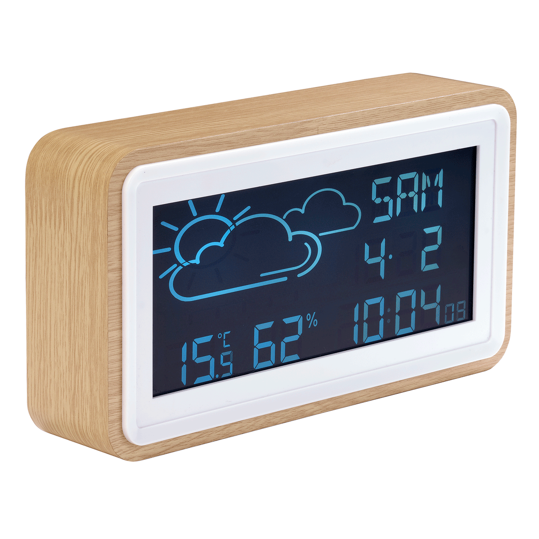 Väderstation Klocka Alarm Kalender WS-72 Trä