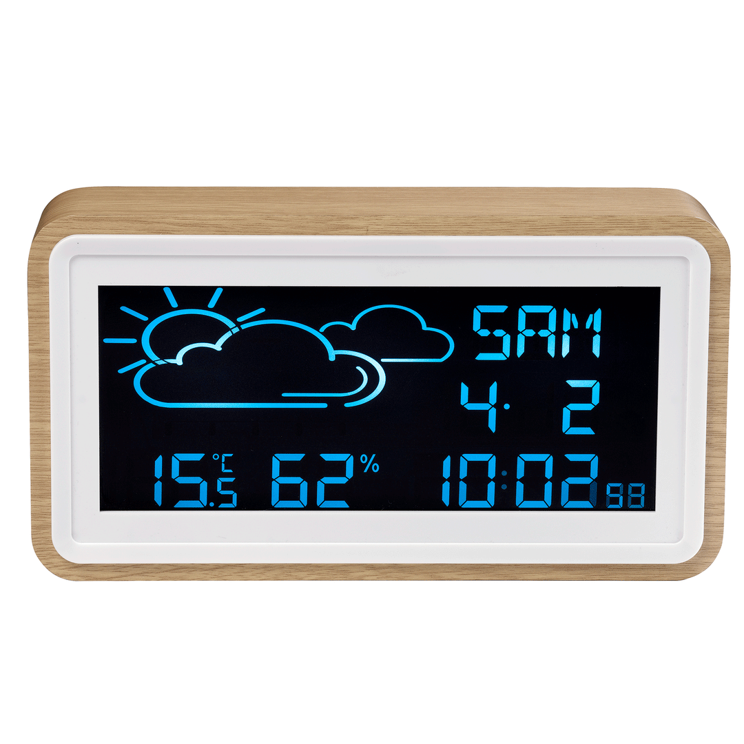 Väderstation Klocka Alarm Kalender WS-72 Trä