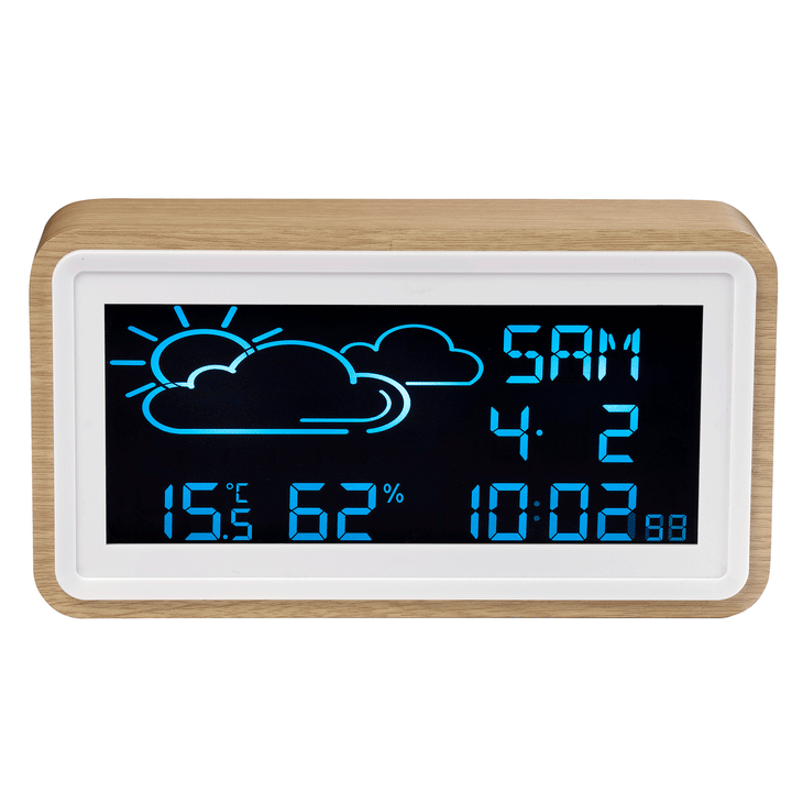 Väderstation Klocka Alarm Kalender WS-72 Trä